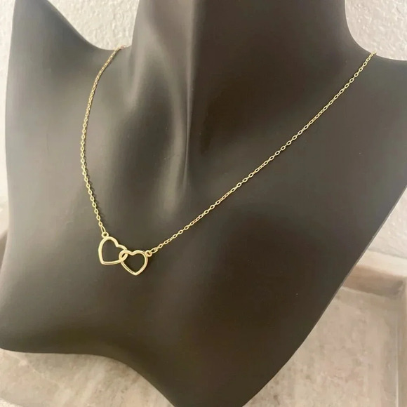 925 Sterling Silver Double Heart Linked Necklace Interlocking Hearts Necklace - Picture 16 of 16